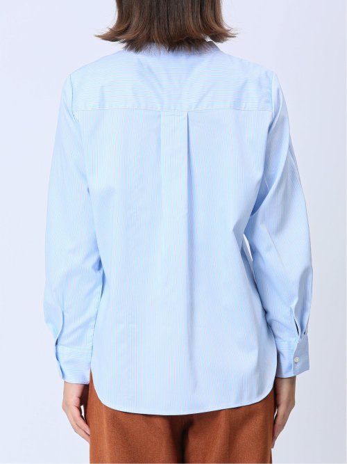 【WEB限定】形態安定 ストライプ柄 バンドカラー長袖ブラウス