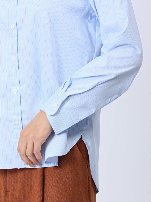 【WEB限定】形態安定 ストライプ柄 バンドカラー長袖ブラウス