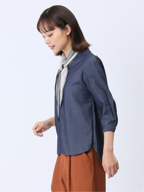 【WEB限定】形態安定 シャンブレープルオーバー長袖ブラウス