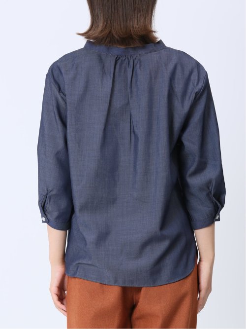 【WEB限定】形態安定 シャンブレープルオーバー長袖ブラウス