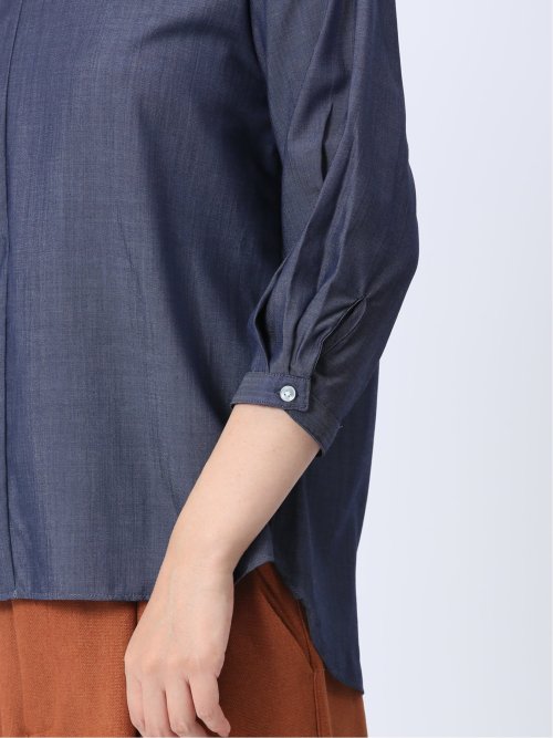 【WEB限定】形態安定 シャンブレープルオーバー長袖ブラウス