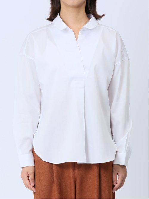 【WEB限定】形態安定 スキッパープルオーバー長袖ブラウス