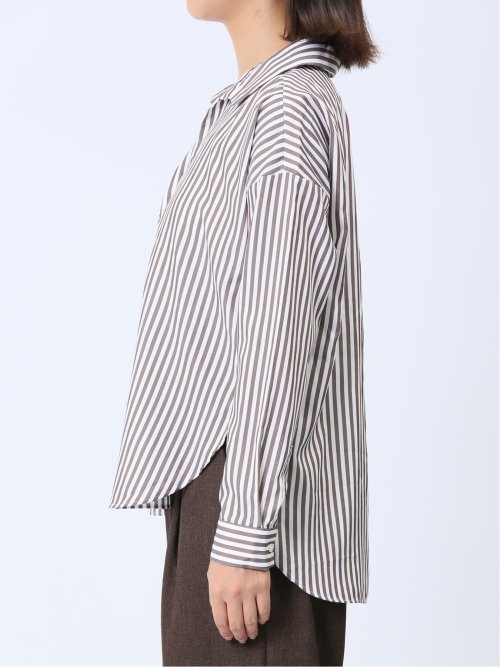 【WEB限定】形態安定 ストライプ柄 スキッパープルオーバー長袖ブラウス