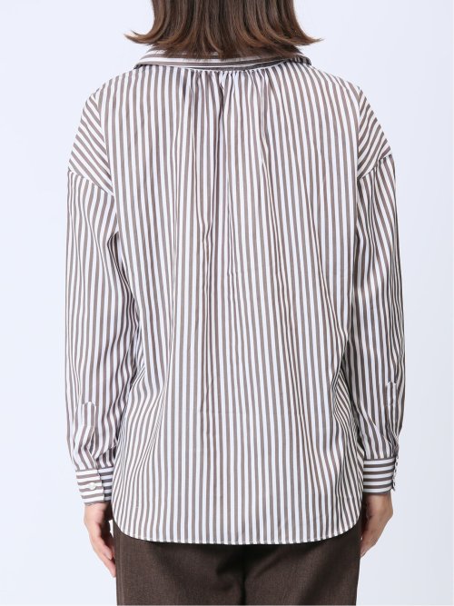 【WEB限定】形態安定 ストライプ柄 スキッパープルオーバー長袖ブラウス