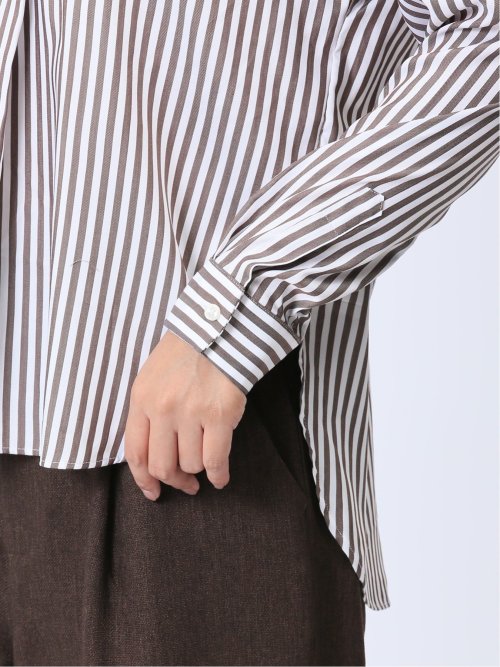 【WEB限定】形態安定 ストライプ柄 スキッパープルオーバー長袖ブラウス