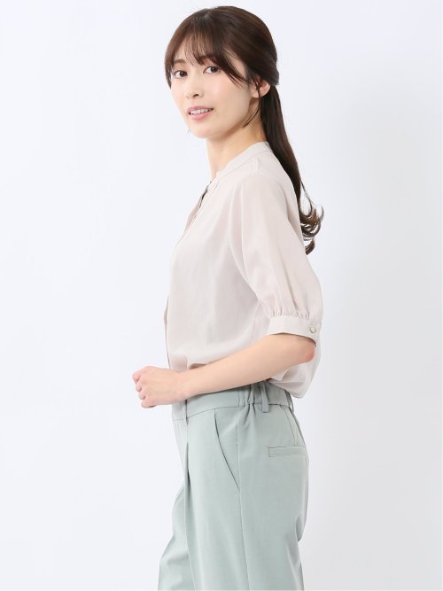 バンドカラー パフスリーブ 比翼ブラウス