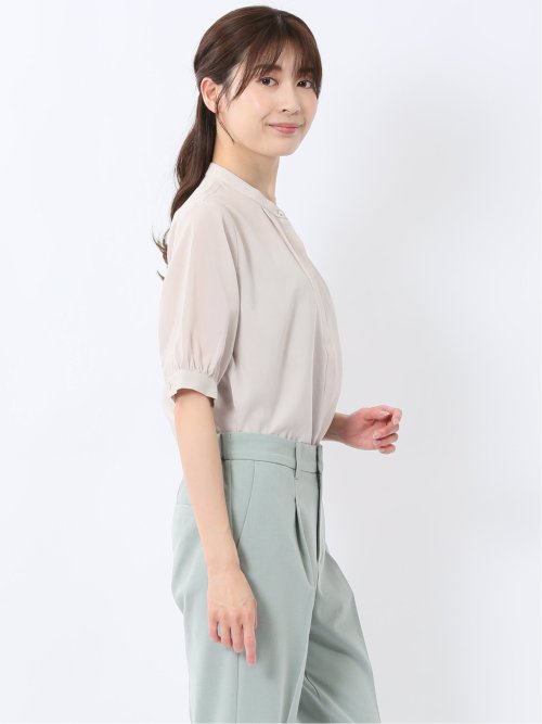 バンドカラー パフスリーブ 比翼ブラウス