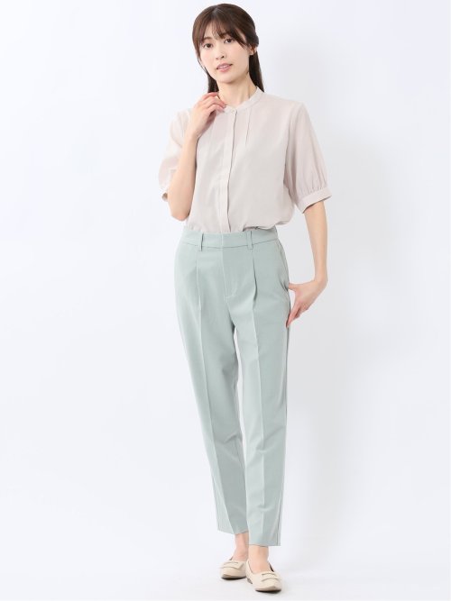 バンドカラー パフスリーブ 比翼ブラウス