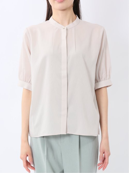 バンドカラー パフスリーブ 比翼ブラウス