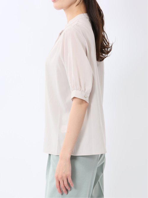 バンドカラー パフスリーブ 比翼ブラウス