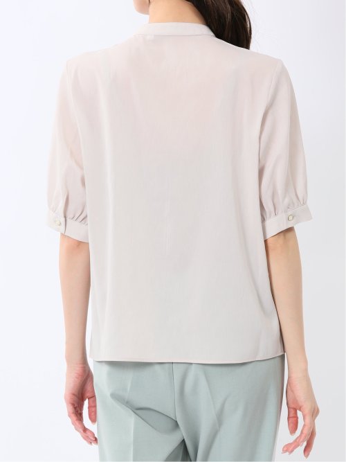 バンドカラー パフスリーブ 比翼ブラウス