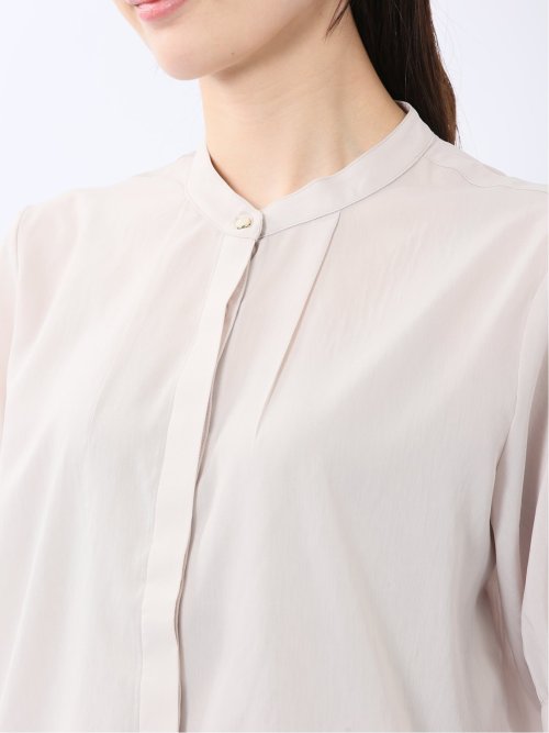 バンドカラー パフスリーブ 比翼ブラウス