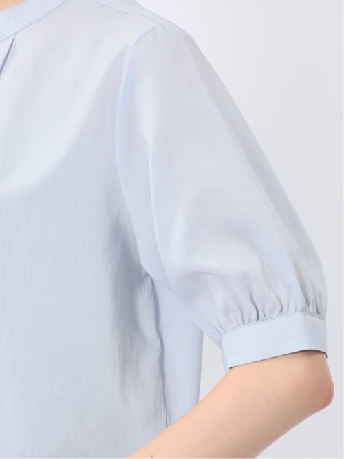 バンドカラー パフスリーブ 比翼ブラウス