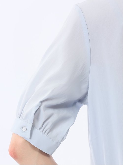 バンドカラー パフスリーブ 比翼ブラウス