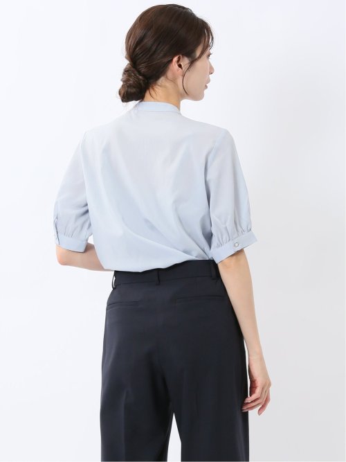 バンドカラー パフスリーブ 比翼ブラウス