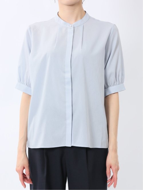 バンドカラー パフスリーブ 比翼ブラウス