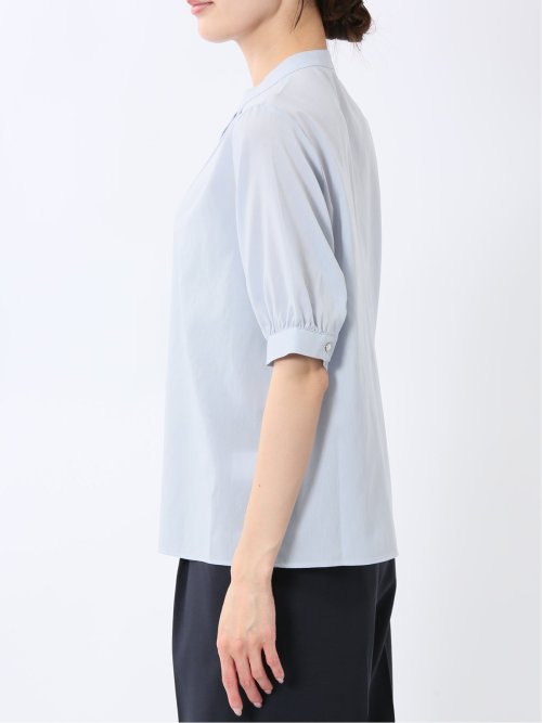 バンドカラー パフスリーブ 比翼ブラウス