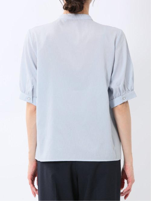 バンドカラー パフスリーブ 比翼ブラウス