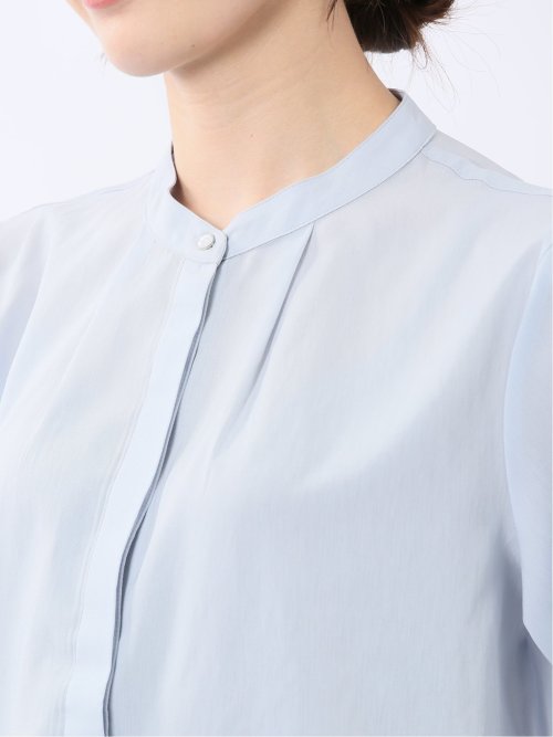 バンドカラー パフスリーブ 比翼ブラウス