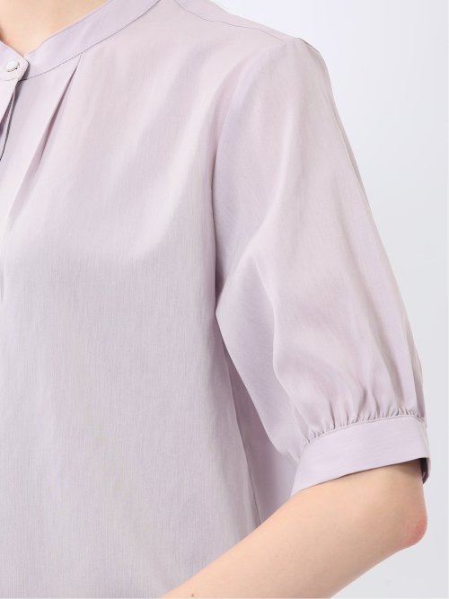 バンドカラー パフスリーブ 比翼ブラウス