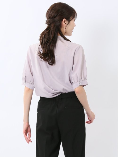 バンドカラー パフスリーブ 比翼ブラウス