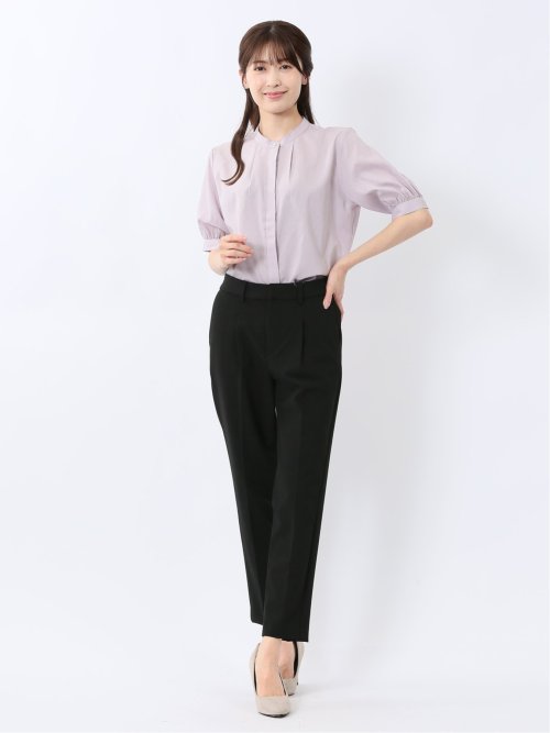 バンドカラー パフスリーブ 比翼ブラウス