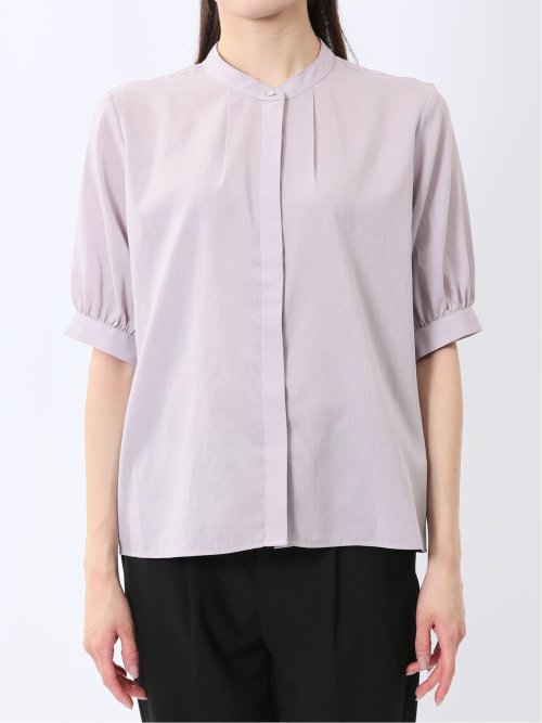 バンドカラー パフスリーブ 比翼ブラウス