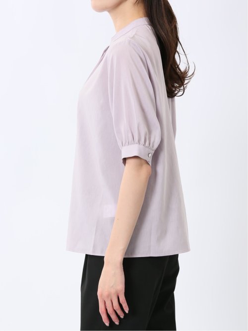 バンドカラー パフスリーブ 比翼ブラウス