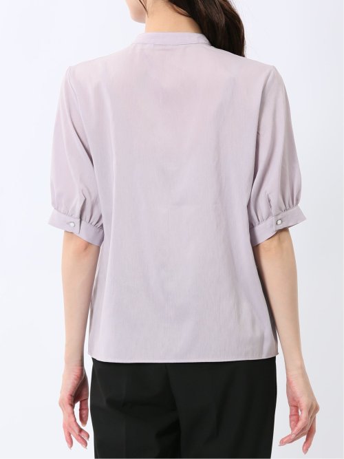 バンドカラー パフスリーブ 比翼ブラウス