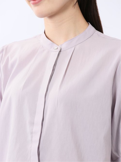 バンドカラー パフスリーブ 比翼ブラウス