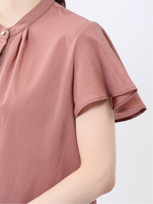 バンドカラー フレアスリーブ 比翼ブラウス