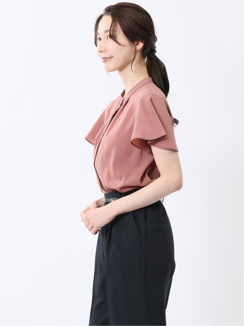 バンドカラー フレアスリーブ 比翼ブラウス