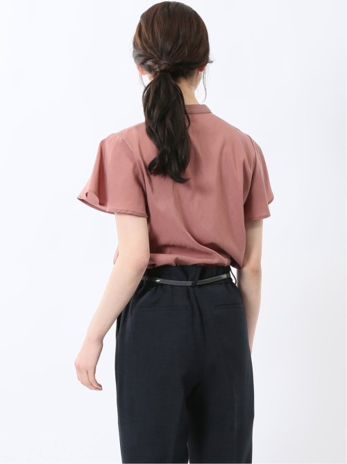 バンドカラー フレアスリーブ 比翼ブラウス