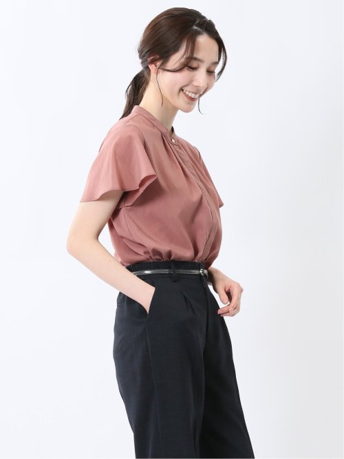 バンドカラー フレアスリーブ 比翼ブラウス