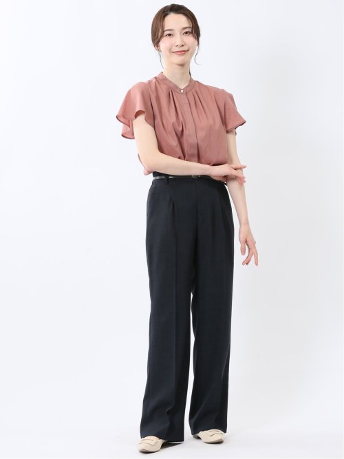 バンドカラー フレアスリーブ 比翼ブラウス