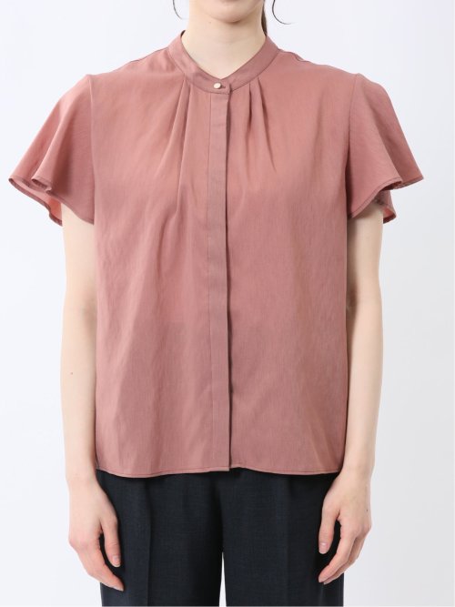 バンドカラー フレアスリーブ 比翼ブラウス