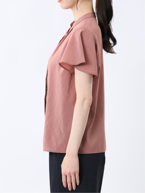 バンドカラー フレアスリーブ 比翼ブラウス