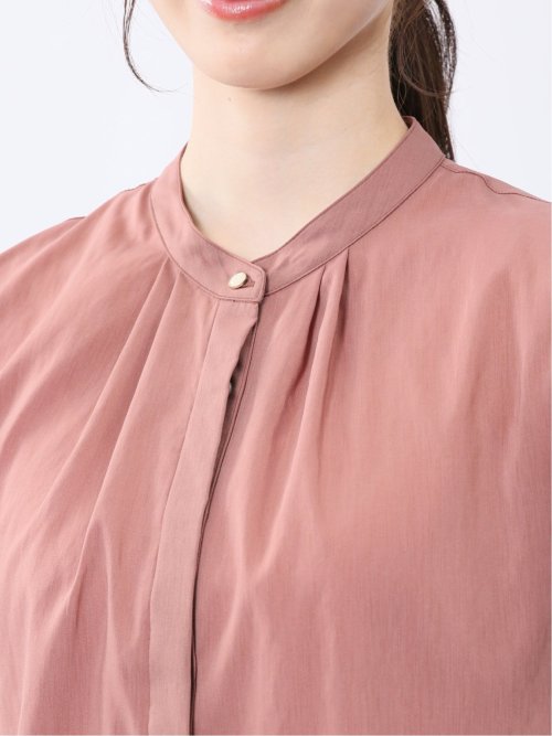 バンドカラー フレアスリーブ 比翼ブラウス