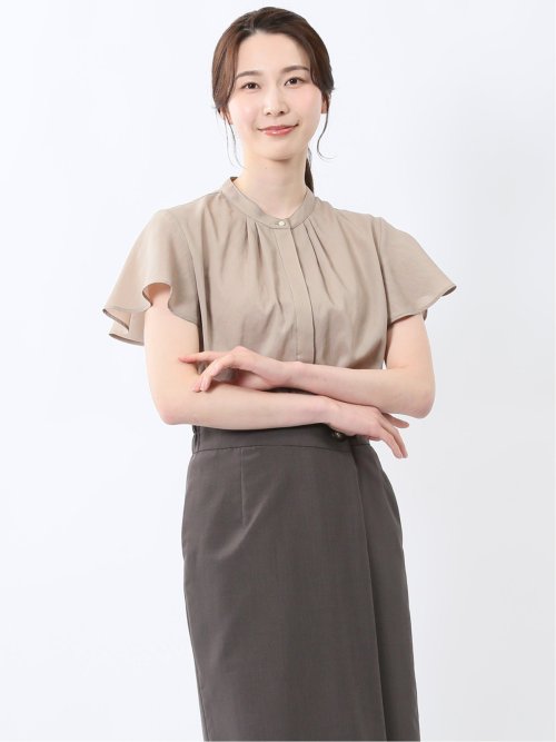 バンドカラー フレアスリーブ 比翼ブラウス