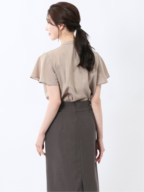 バンドカラー フレアスリーブ 比翼ブラウス