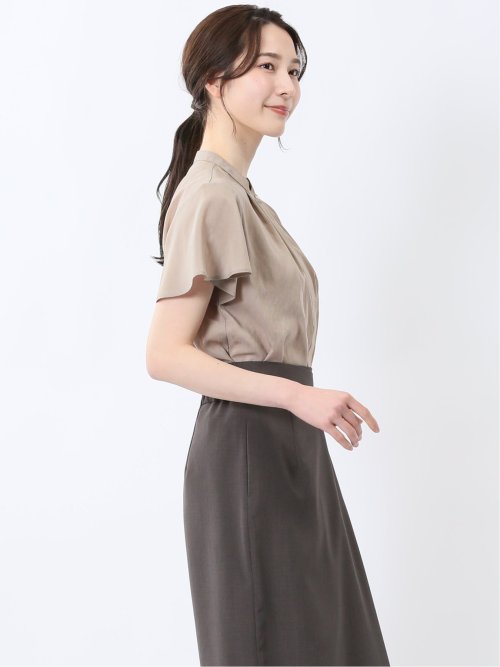 バンドカラー フレアスリーブ 比翼ブラウス