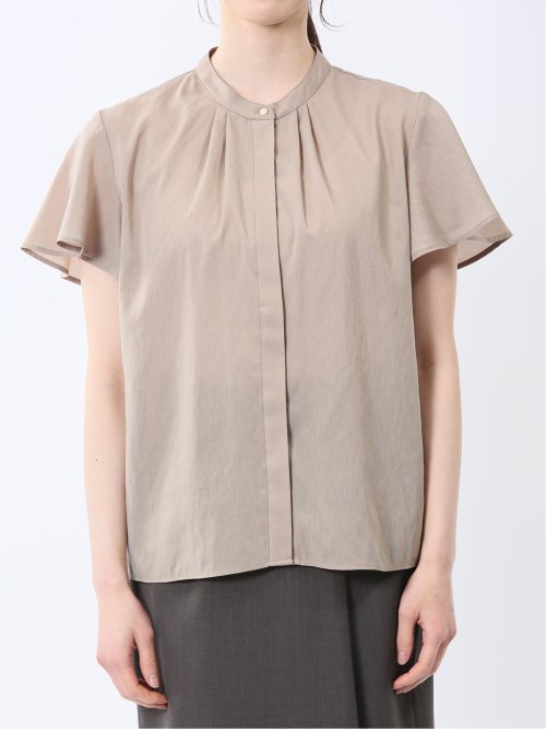 バンドカラー フレアスリーブ 比翼ブラウス