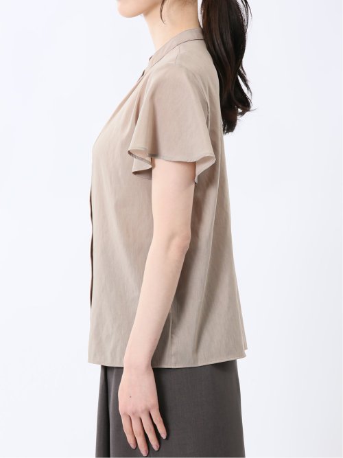 バンドカラー フレアスリーブ 比翼ブラウス