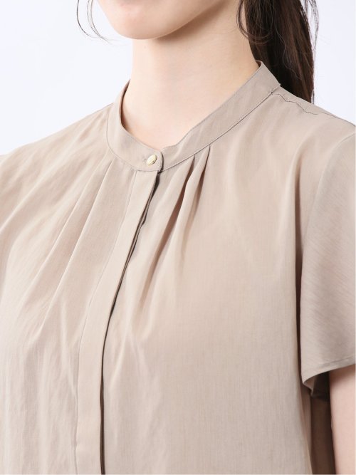 バンドカラー フレアスリーブ 比翼ブラウス