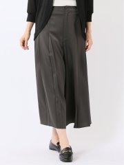 ストレッチ 光沢 ツイル プリーツ ややゆったり バックシャーリング ワイド パンツ レディース