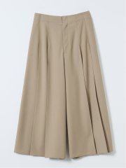 ストレッチ 光沢 ツイル プリーツ ややゆったり バックシャーリング ワイド パンツ レディース