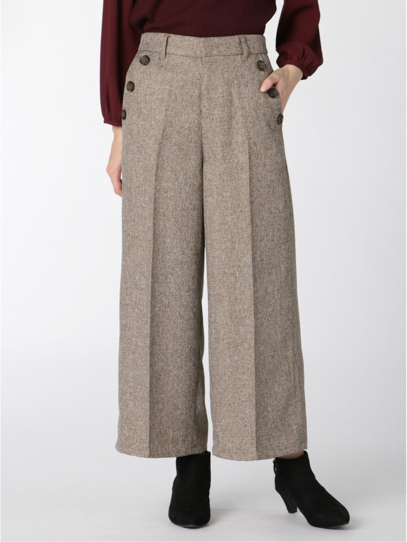 ツイード調 ボタン付 ワイドパンツ S 33ベージュ パンツ Taka Q Online Shop タカキューオンラインショップ 公式通販