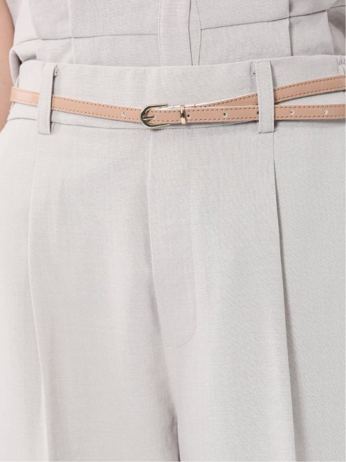 麻調合繊 ベルト付き テーパードパンツ（セットアップ可能）