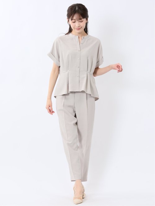 麻調合繊 ベルト付き テーパードパンツ（セットアップ可能）