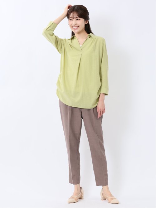 麻調合繊 ベルト付き テーパードパンツ（セットアップ可能）